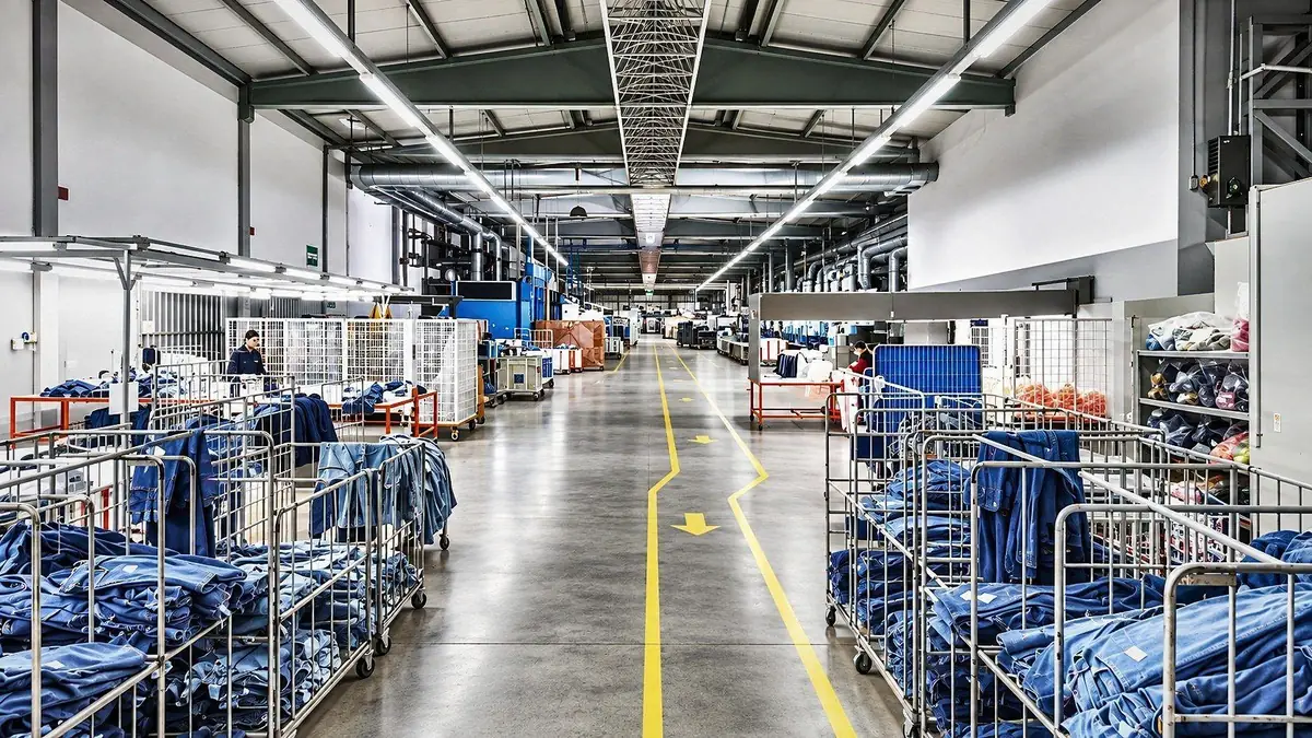 Denim garments on the production floor